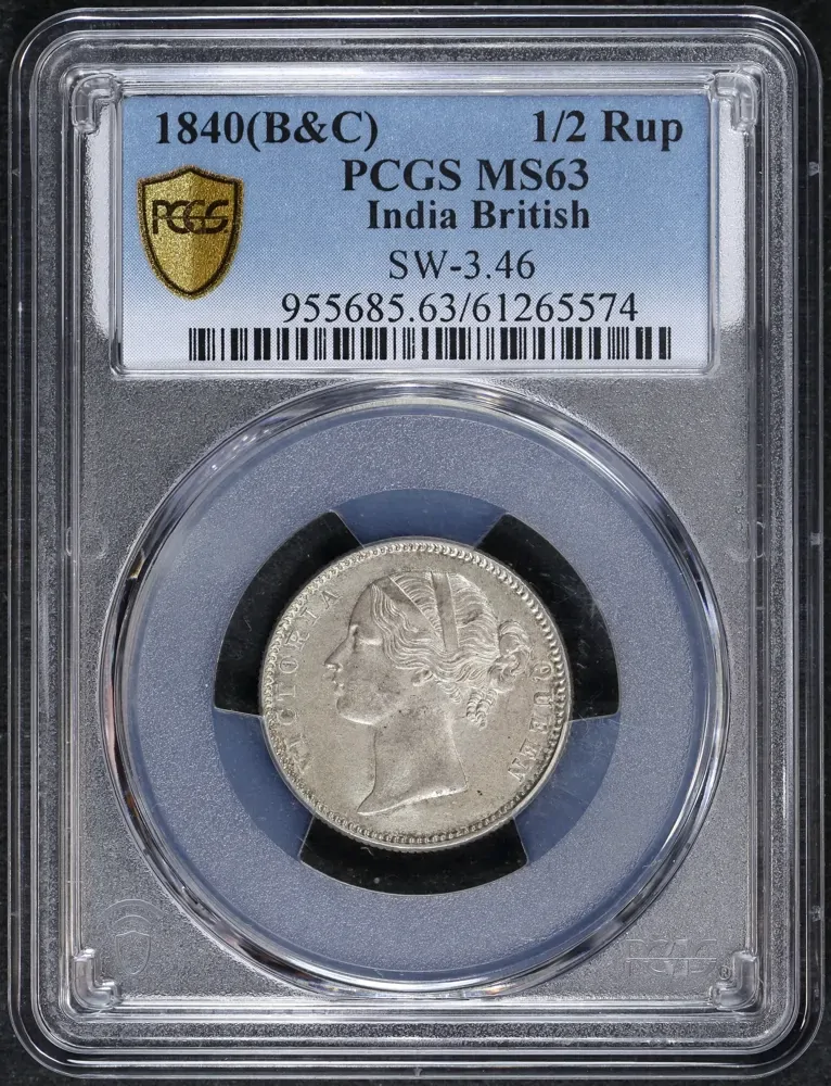 India (British) 1840 Silver 1/2 Rupee KM#456 PCGS MS63 product image