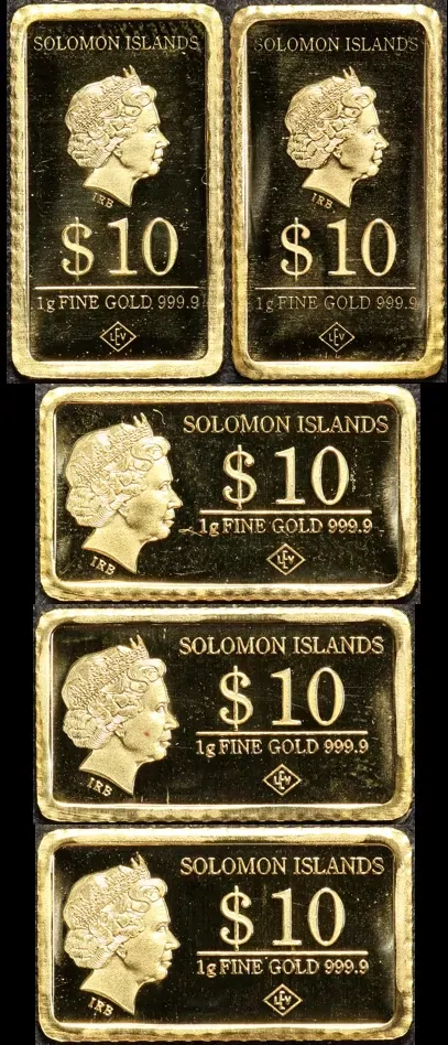 Solomon Islands 2014 Group of 5 Gold 1 Gram Coins Famous Landmarks product image