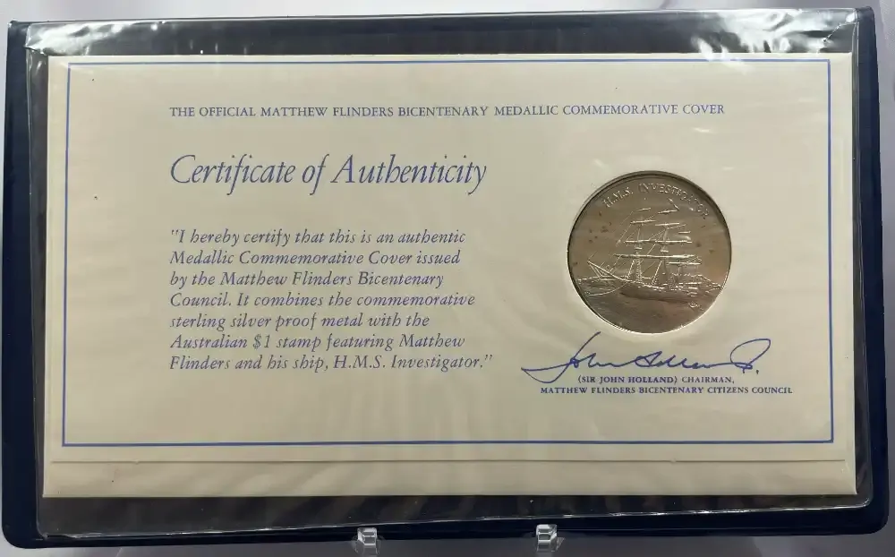 1974 Sterling Silver Commemorative Medallion Cover Matthew Flinders product image