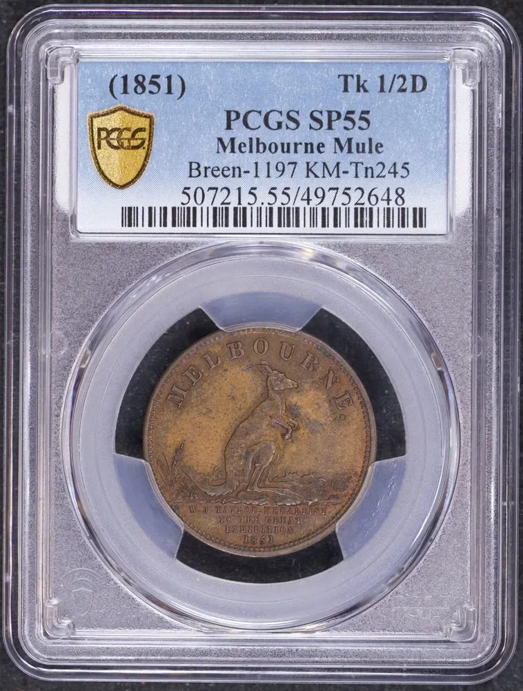 WJ Taylor Copper Halfpenny Mule Token United States PCGS SP55 product image