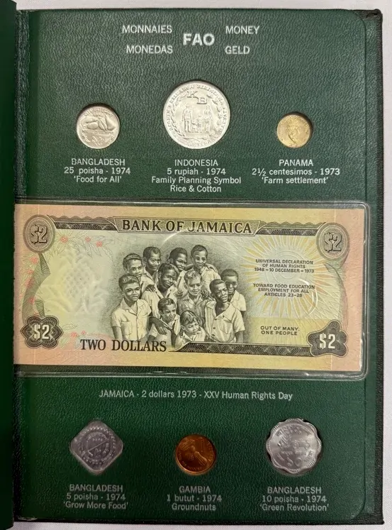 1973 - 1974 FAO Coin Album #3 Green (31 Coins/1 Note) Uncirculated product image