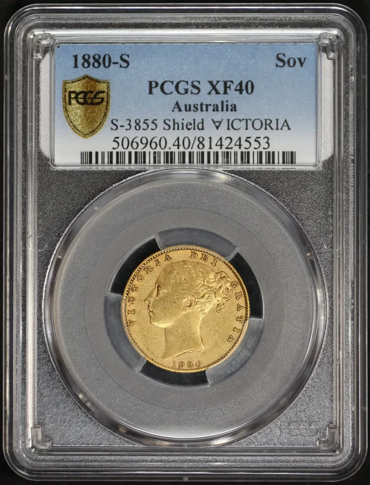 1880 Sydney Shield Sovereign Inverted A Error PCGS XF40 product image