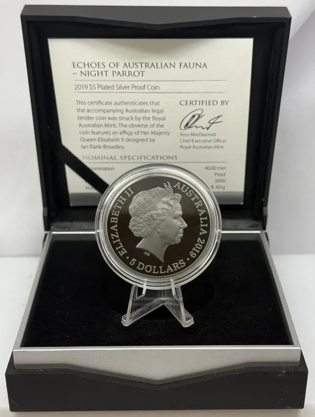 2019 5 Dollar Plated Silver Proof Coin - Night Parrot product image