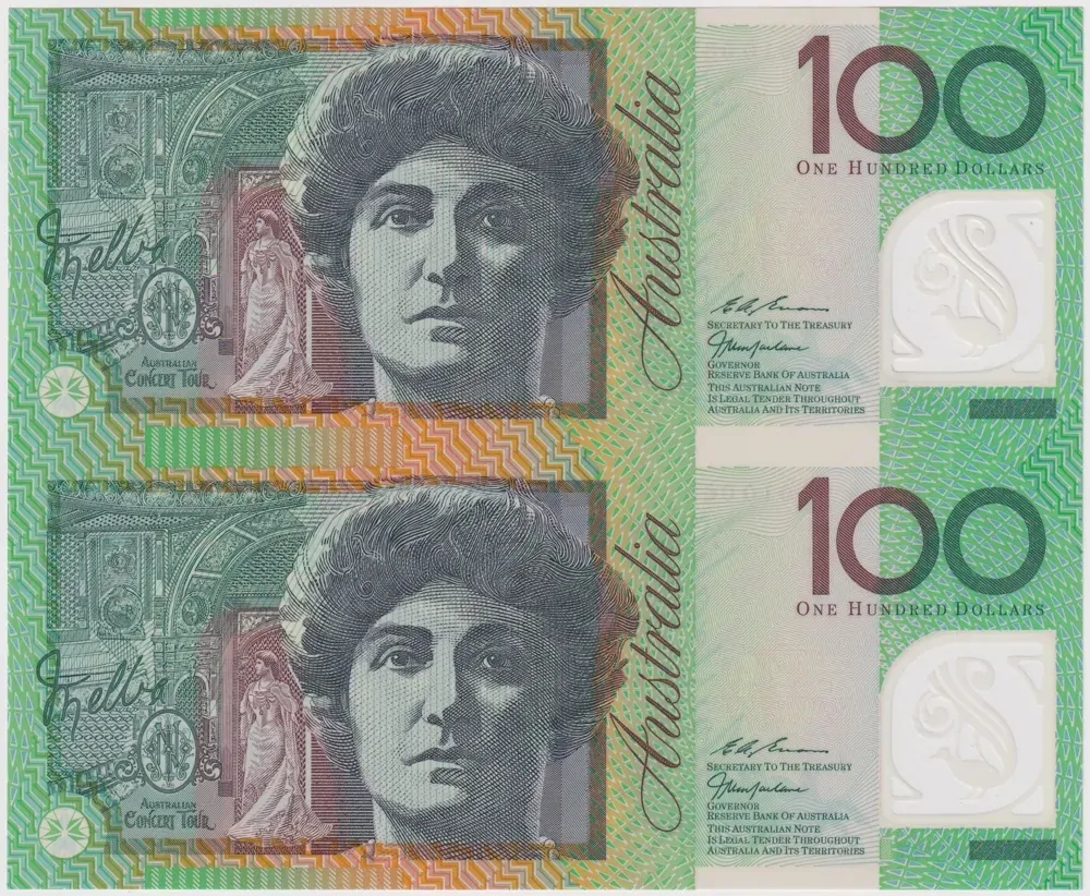 1999 100 Dollars Uncut Vertical Pair Premium Red Serials product image