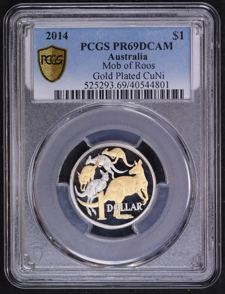 One Dollar 2014 Gold-Plated Copper-Nickel Proof Coin Mob of Roos PCGS PR69DCAM product image