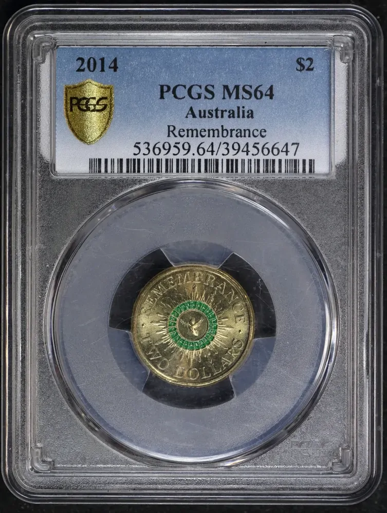 2014 Coloured 2 Dollar Coin Remembrance Green Dove PCGS MS64 product image