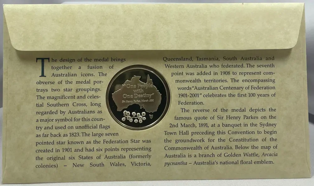 2001 Centenary of Federation Silver Medallic First Day Cover product image