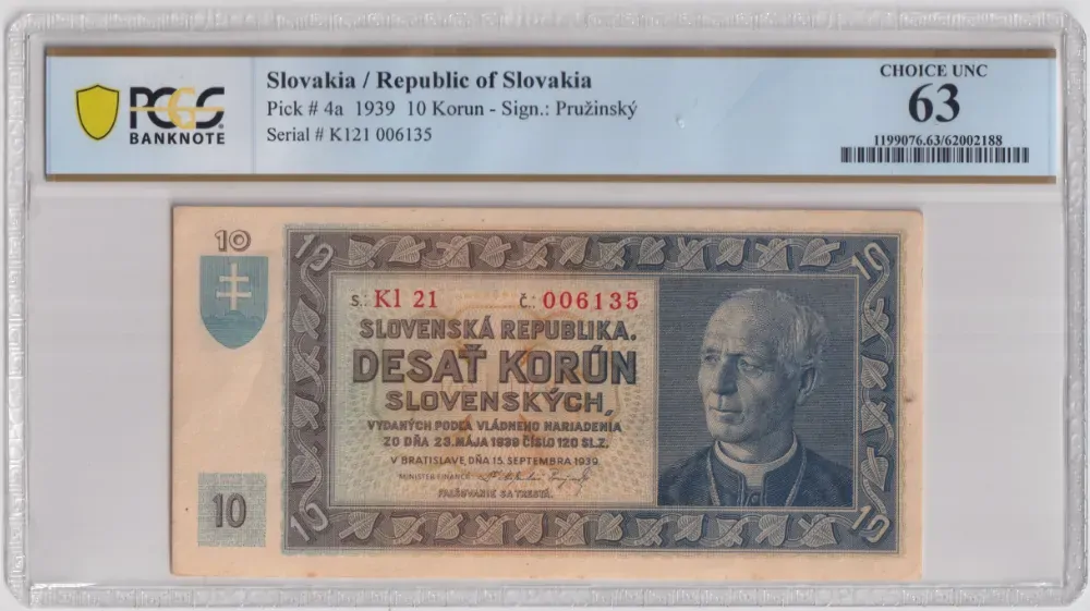 Slovakia 1939 10 Korun P#4a Choice Uncirculated PCGS 63 product image