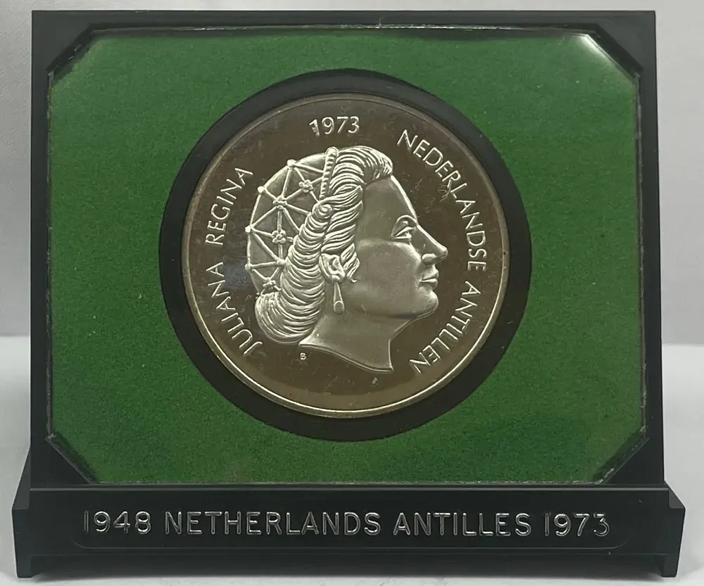 Netherlands Antilles 1973 Silver 25 Gulden Proof Coin 25th Anniversary product image