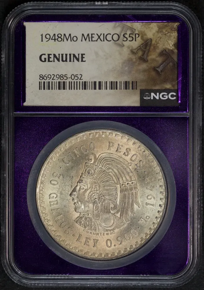 Mexico 1948 Silver 5 Pesos KM#465 NGC Genuine product image