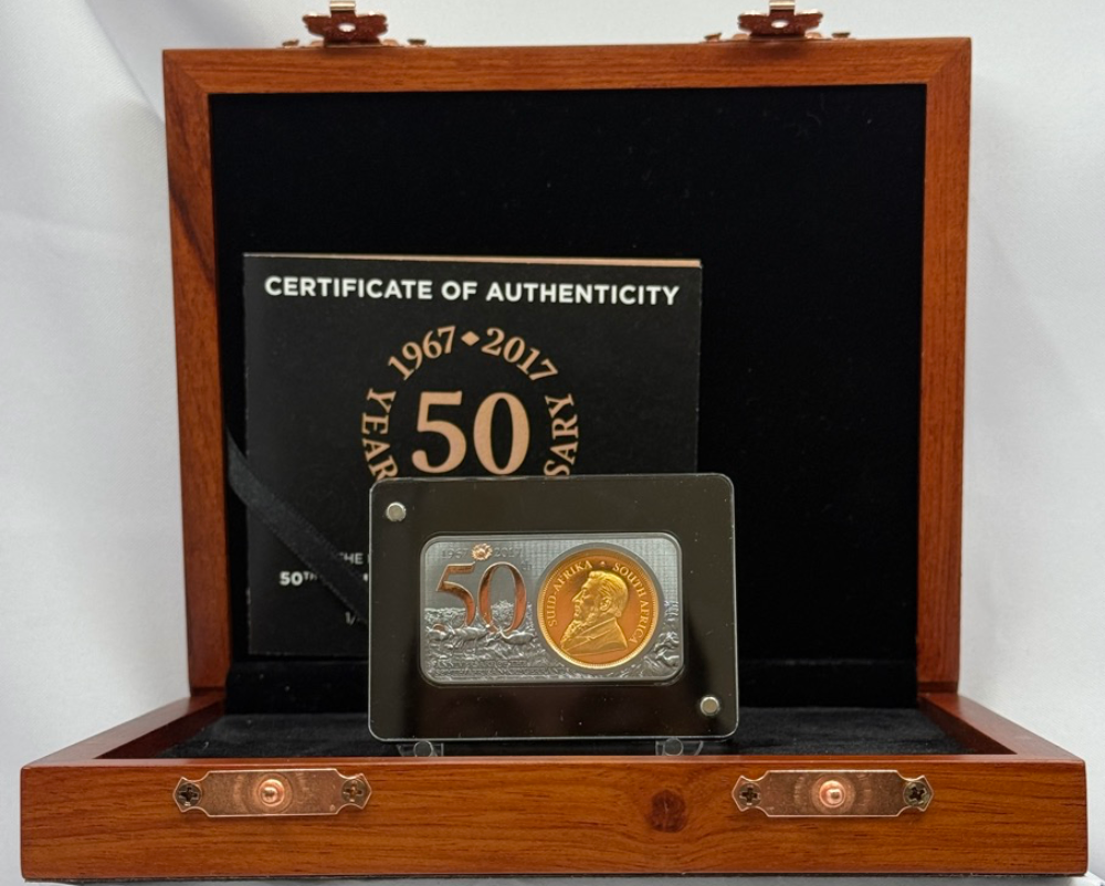 South Africa 2017 Gold 1/4oz Krugerrand 50th Anniversary Silver Bar product image