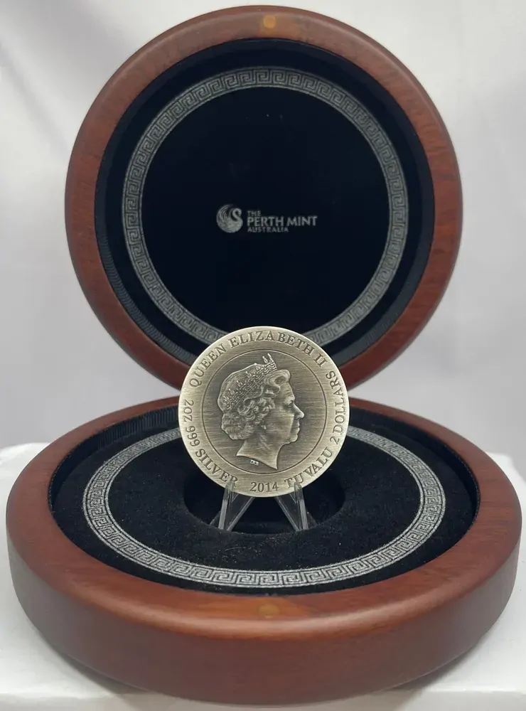 Tuvalu 2014 Silver 2 Ounce Antiqued Coin Gods of Olympus Poseidon product image