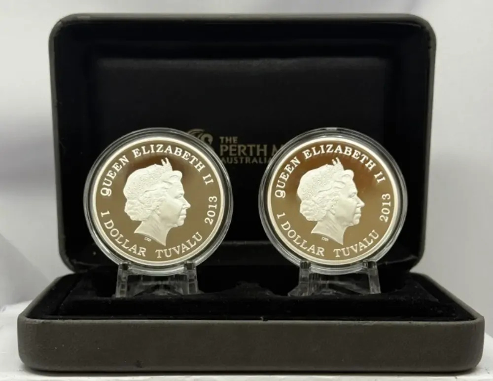 Tuvalu 2013 Silver Proof 2 Coin Set Snake Lunar Good Fortune product image