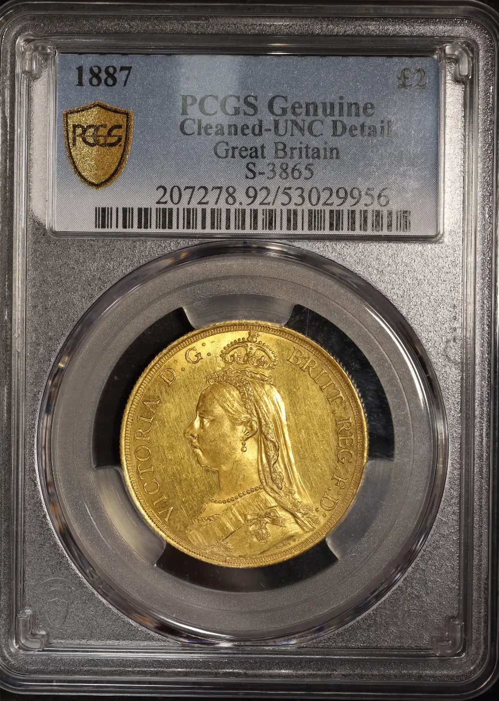 1887 Gold Two Pounds Victoria S#3865 PCGS Genuine Unc Details product image