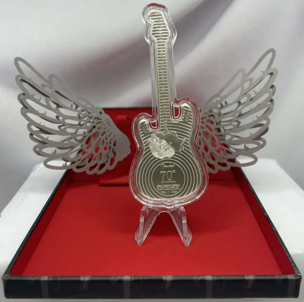 Solomon Islands 2024 Silver 1 Ounce Guitar Shaped Coin Fender Am Ultra Stratocaster product image