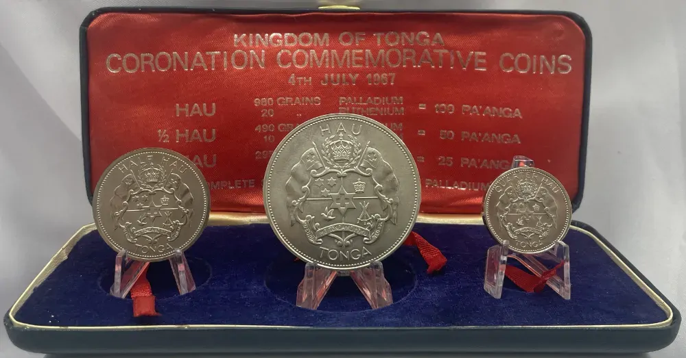 Tonga 1967 Palladium 3 Coin Set Coronation of King Taufa product image