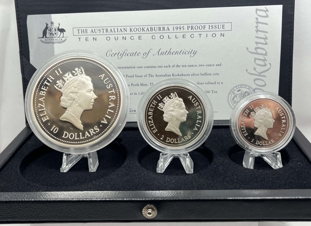 1995 Silver Three Coin Kookaburra Set (10oz 2oz 1oz) product image