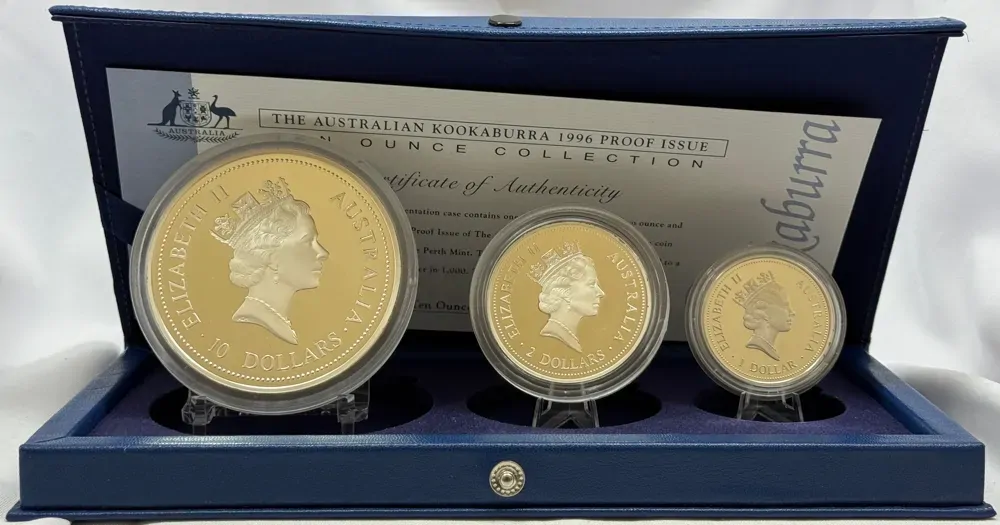 1996 Silver Three Coin Kookaburra Set (10oz 2oz 1oz) product image