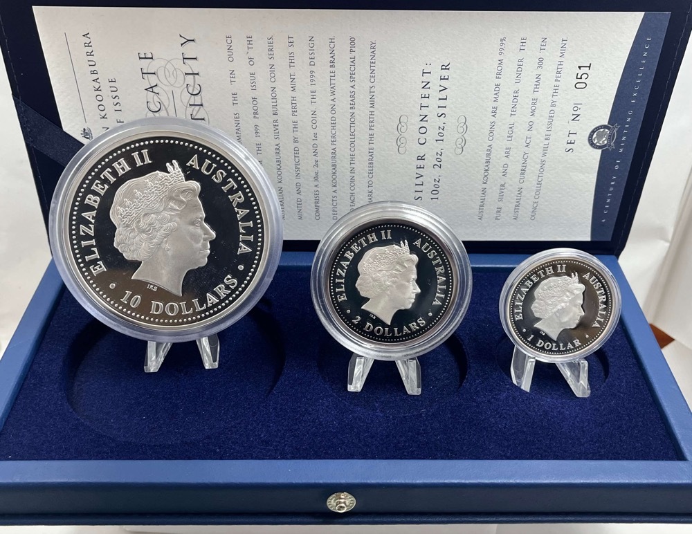 1999 Silver Three Coin Kookaburra Set (10oz 2oz 1oz) product image