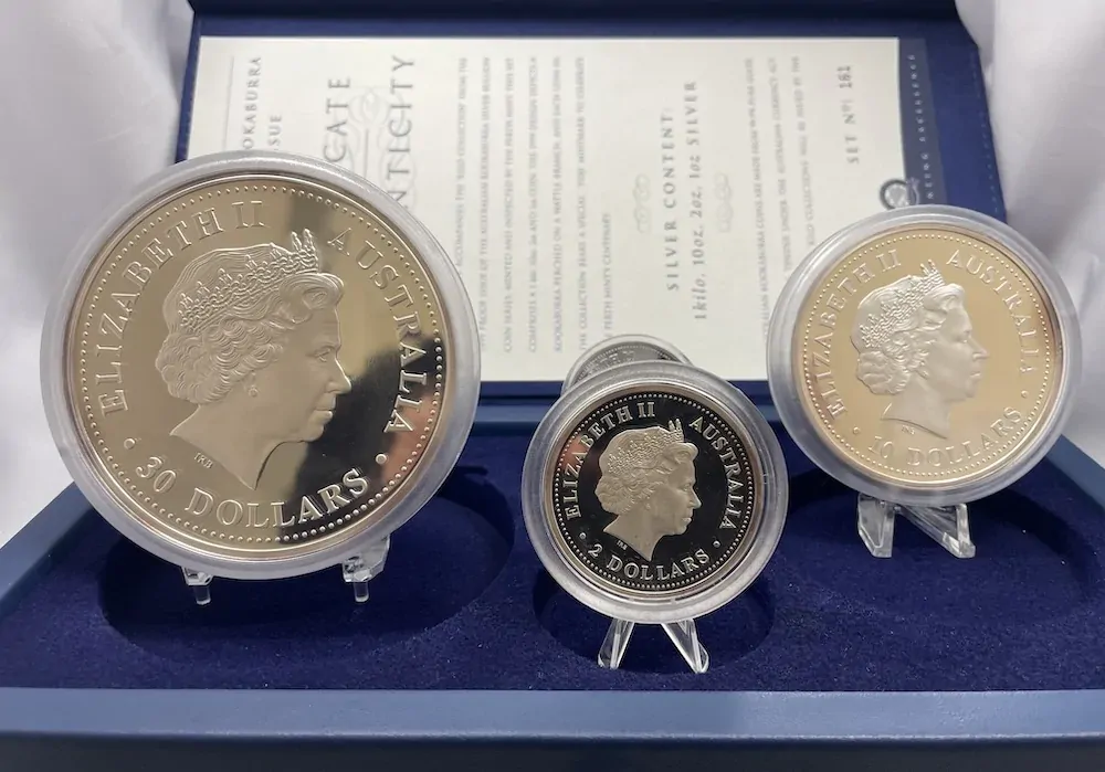 1999 Silver Four Coin Set (1kg 10oz 2oz 1oz) Kookaburra product image