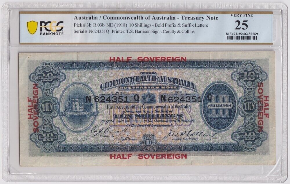 1918 Ten Shilling Cerutty/Collins R3B PCGS VF25 product image