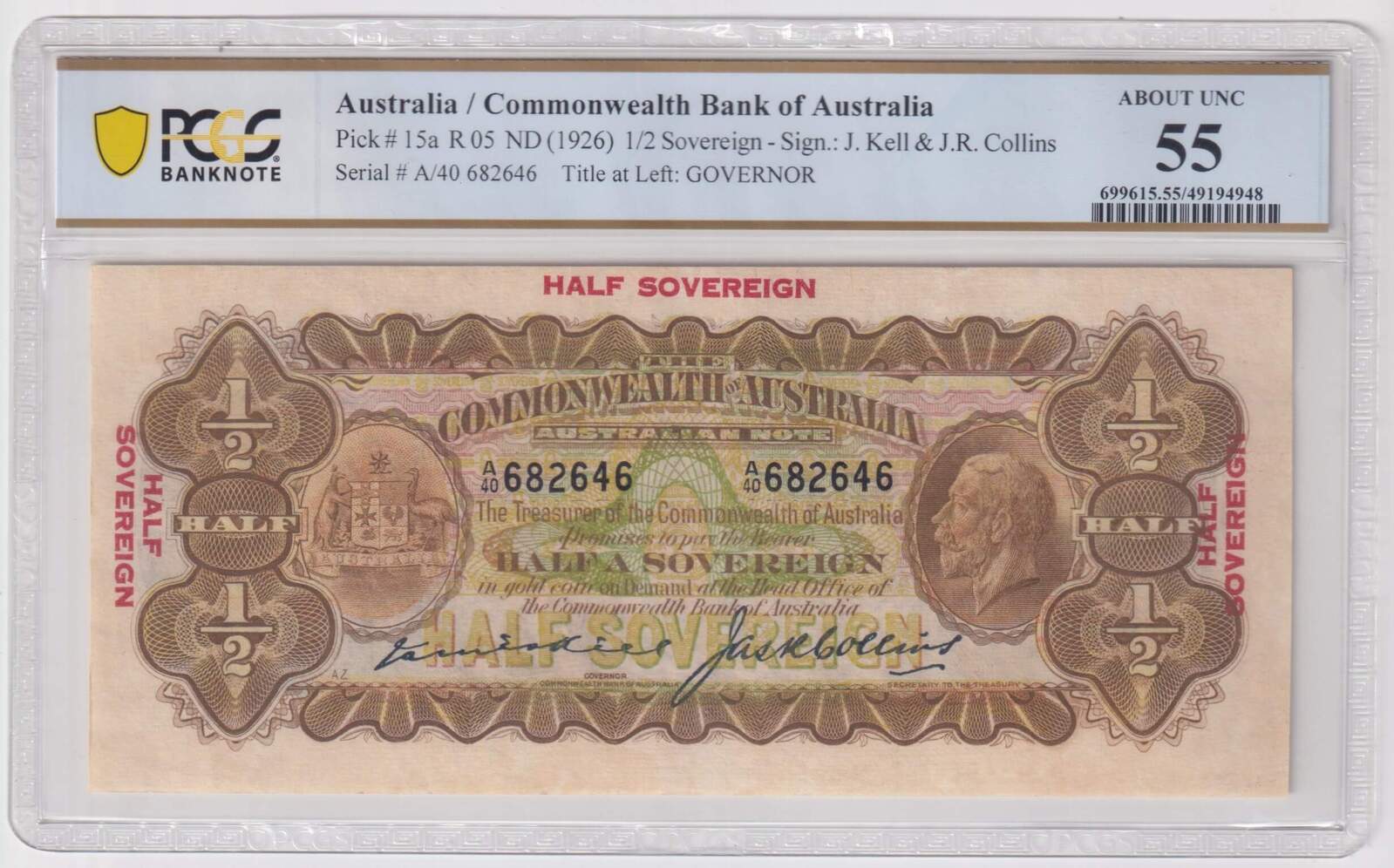 1926 Ten Shilling Kell/Collins R5 PCGS AU55 product image