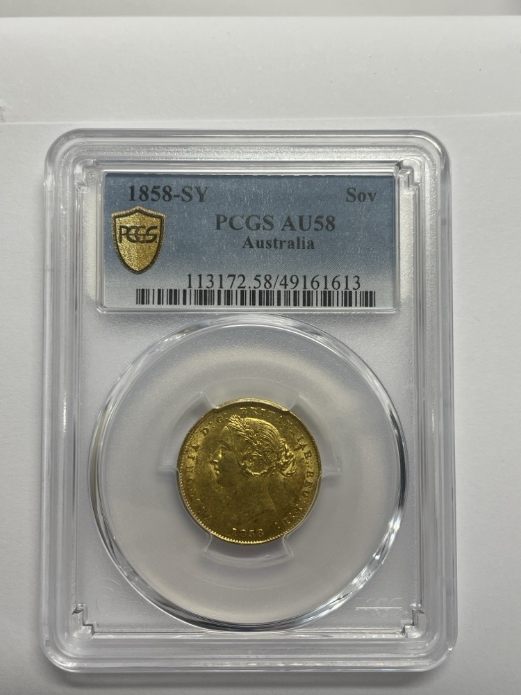 1858 Sydney Mint Type II Sovereign PCGS AU58 product image