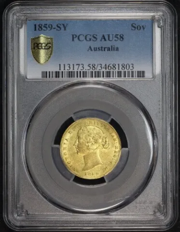 1859 Sydney Mint Type II Sovereign about Unc (PCGS AU58) product image