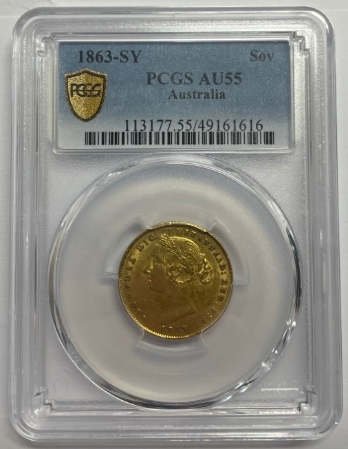 1863 Sydney Mint Type II Sovereign PCGS AU55 product image