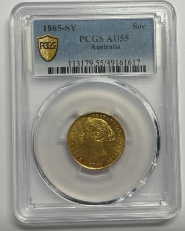 1865 Sydney Mint Type II Sovereign PCGS AU55 product image