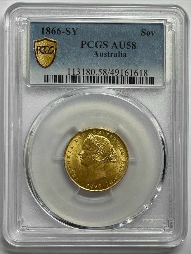 1866 Sydney Mint Type II Sovereign PCGS AU58 product image