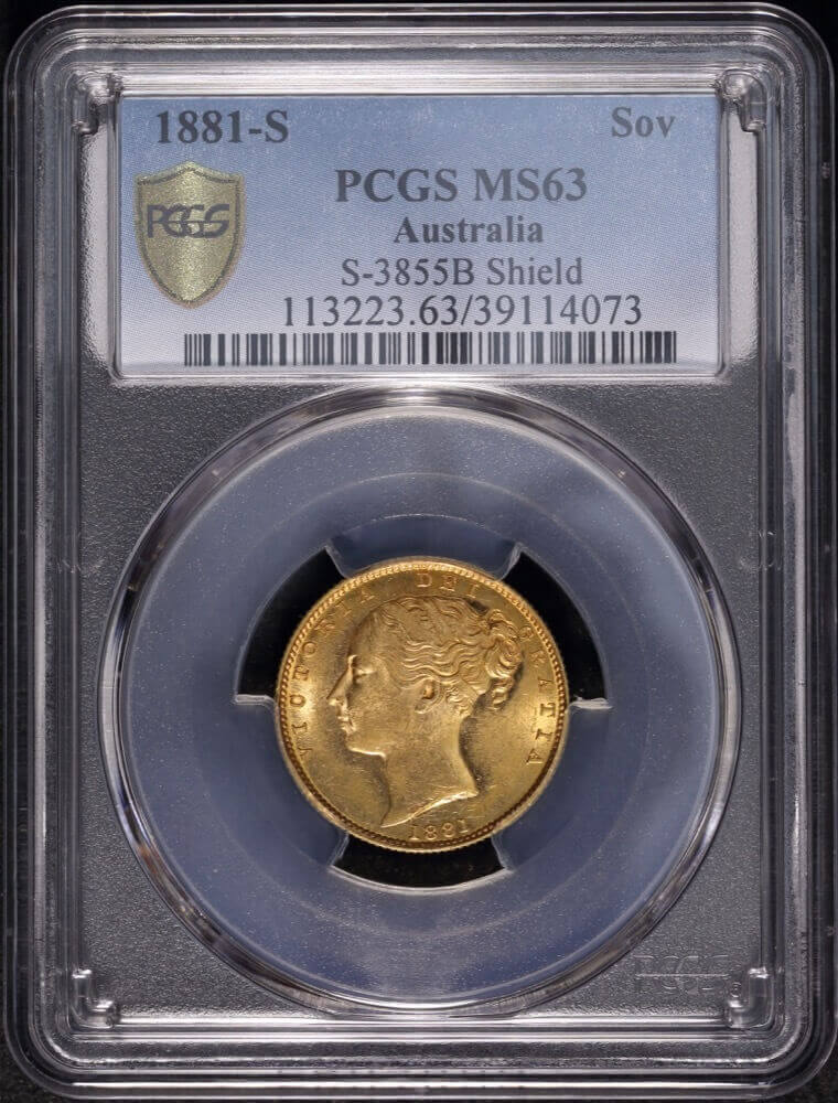1881 Sydney Shield Sovereign Choice Unc (PCGS MS63) product image