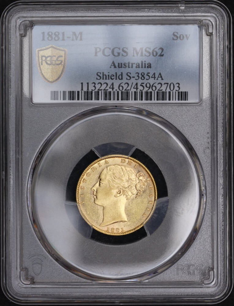 1881 Melbourne Shield Sovereign Unc (PCGS MS62) product image