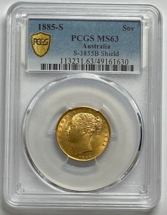 1885 Sydney Shield Sovereign Choice Unc (PCGS MS63) product image