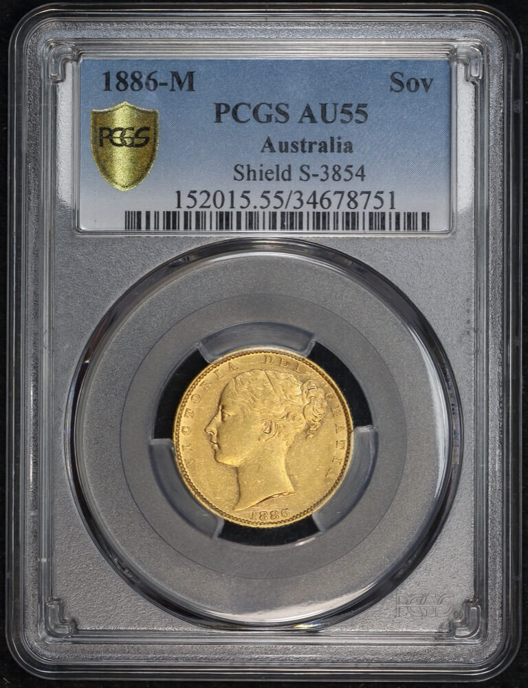 1886 Melbourne Shield Sovereign Shield Reverse good EF (PCGS AU55) product image