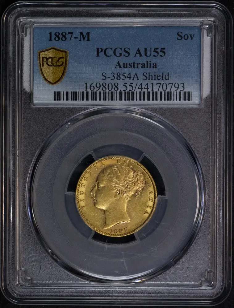 1887 Melbourne Shield Sovereign good EF (PCGS AU55) product image