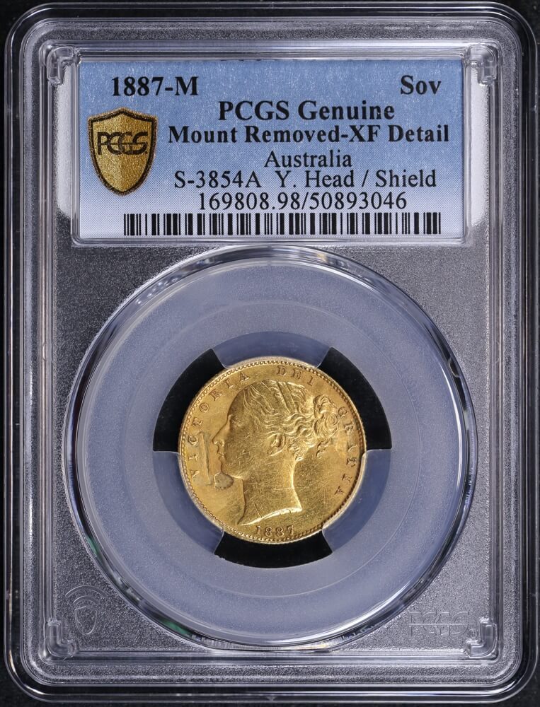 1887 Melbourne Shield Sovereign good VF ex Mount product image