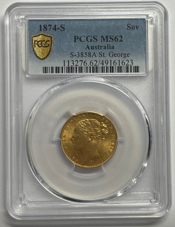 1874 Sydney Young Head Sovereign Unc (PCGS MS62) product image