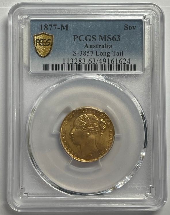 1877 Melbourne Young Head Sovereign PCGS MS63 product image