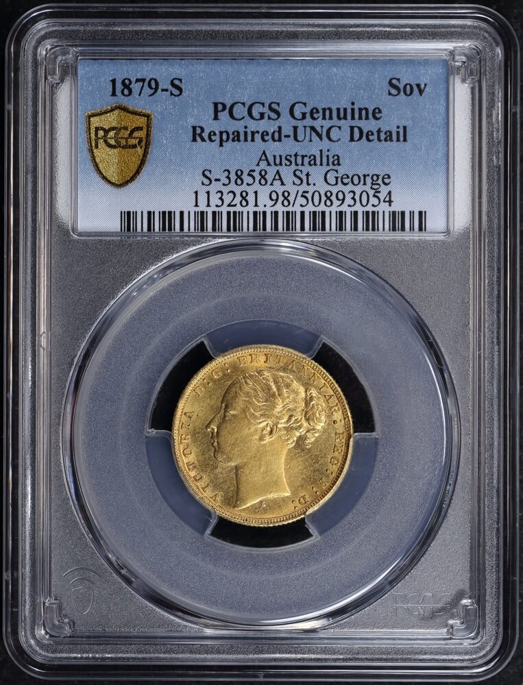1879 Sydney Young Head Sovereign PCGS Genuine UNC Details product image