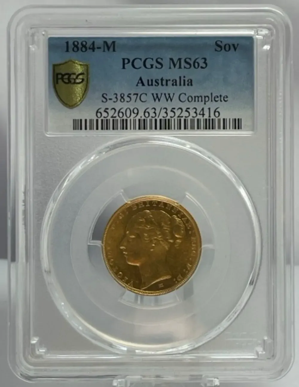 1884 Melbourne Young Head Sovereign Choice Unc (MS63) product image