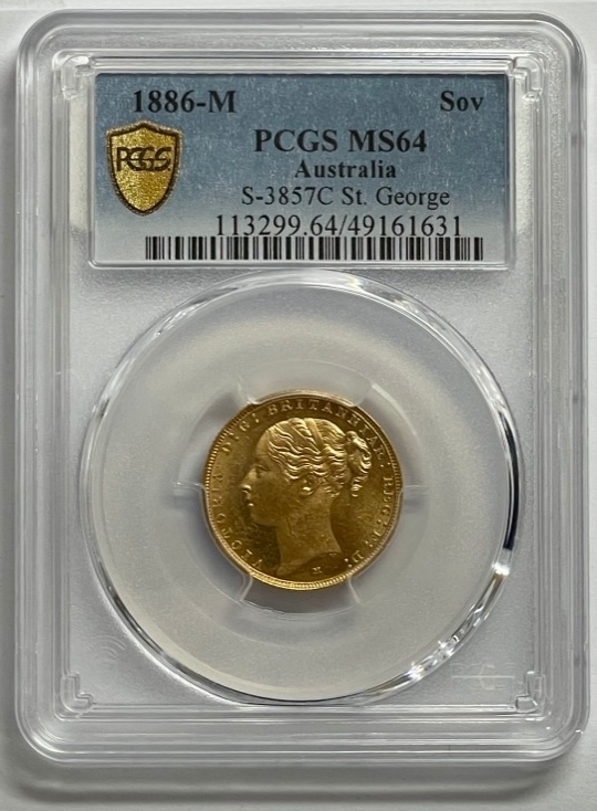 1886 Melbourne Young Head Sovereign Choice Unc (PCGS MS64) product image