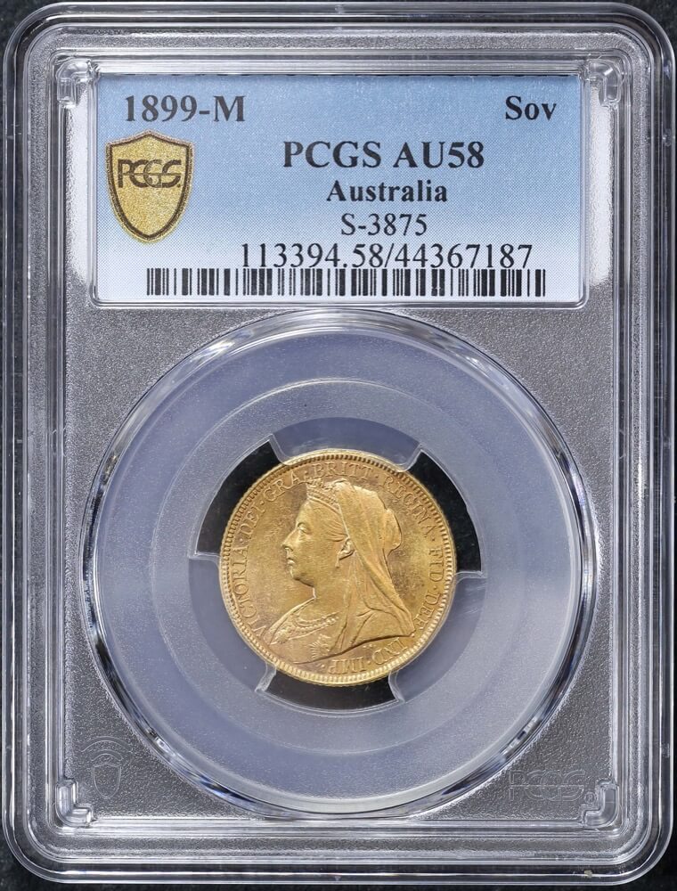 1899 Melbourne Veiled Head Sovereign PCGS AU58 product image