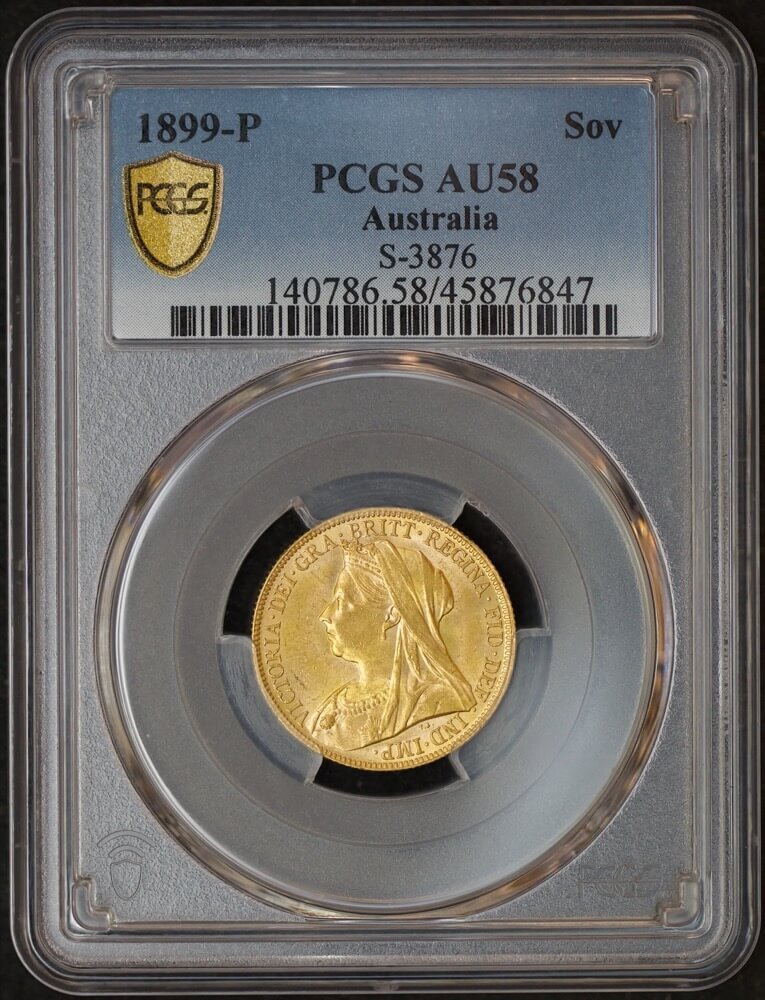 1899 Perth Veiled Head Sovereign PCGS AU58 product image
