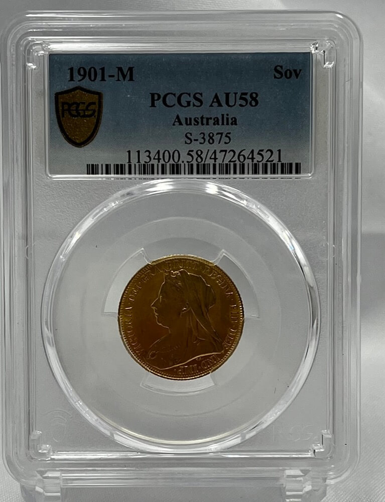 1901 Melbourne Veiled Head Sovereign PCGS AU58 product image