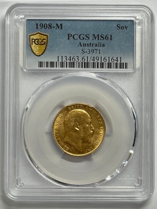 1908 Melbourne Edward VII Sovereign Unc (PCGS MS61) product image