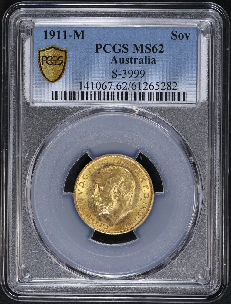 1911 Melbourne George V Large Head Sovereign Unc (PCGS MS62) product image