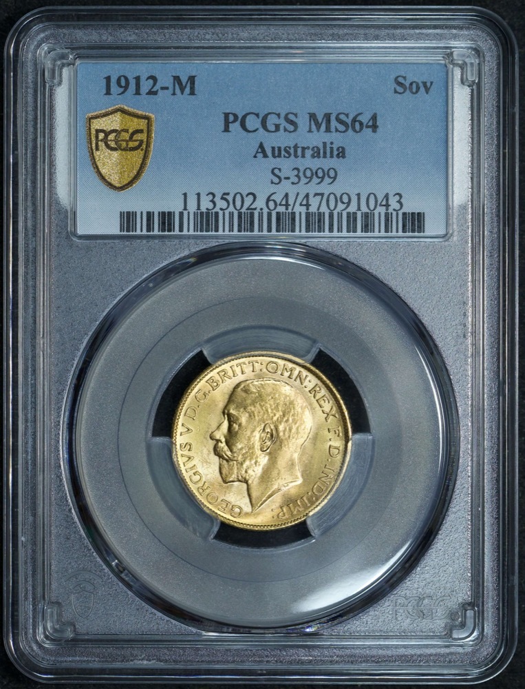1912 Melbourne George V Large Head Sovereign Choice Unc (PCGS MS64) product image