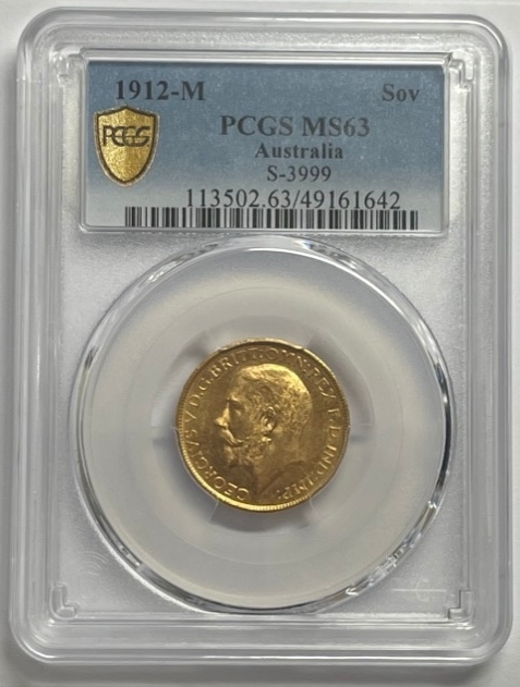 1912 Melbourne George V Large Head Sovereign Unc (PCGS MS62) product image