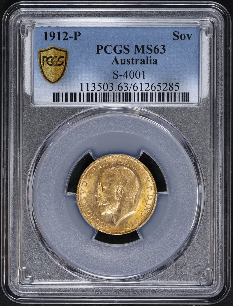 1912 Perth George V Large Head Sovereign Choice Unc (PCGS MS63) product image